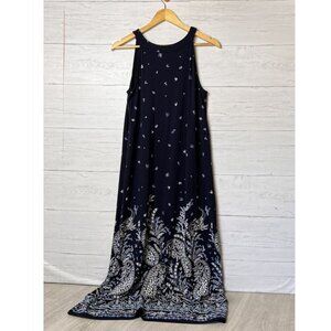 J Jill Dress Womens Size Medium Navy/Black Floral Paisley Maxi Tank Sleeveless